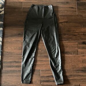 90 Degree By Reflex Charcoal Green Faux Leather Leggings XS